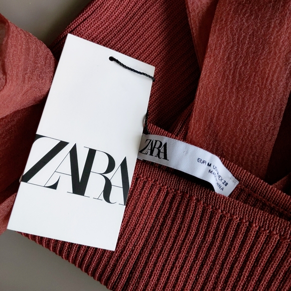 Rare Zara Organza Tie Cold Shoulder Ballet Top M - Picture 9 of 9